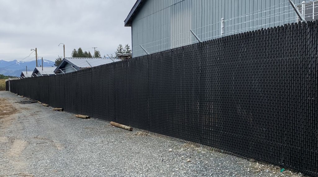 Black Chain-Link With Slats and Barbwire